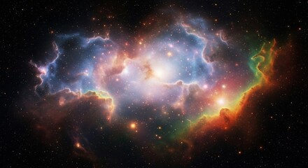 Fototapeta premium Cosmic Nebula: Vibrant Colors and Stellar Dust in Deep Space