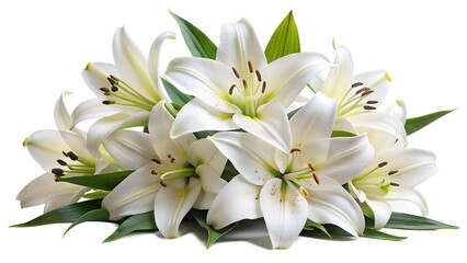 Elegant white lilies isolated on transparent background, a symbol of purity, love, and beauty, perfect for wedding decorations