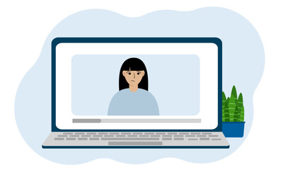 Video of a female blogger. Webinar, interview, coach, vlog, blog. Vector flat illustration