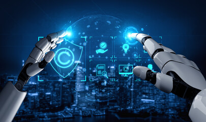 Fototapeta premium AI enables digital content platforms to automatically verify copyright, monitor IP violations, and safeguard intellectual property through smart detection and rights management Vouch
