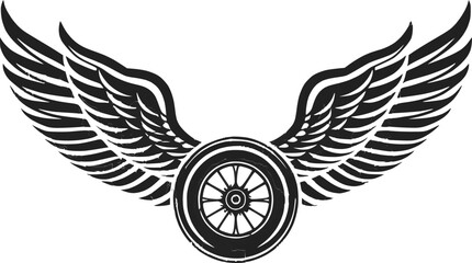 Stylized graphic of a wheel with wings, representing speed and freedom