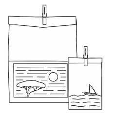 Illustration of two minimalist paper bags with nature-themed artwork