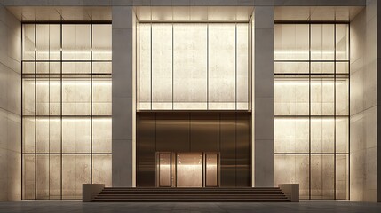 Modern building facade with large windows and minimalist design.