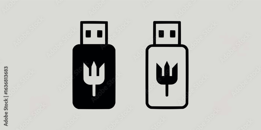 Poster usb flash drives with trident symbol in black and white colors representing data storage technology 