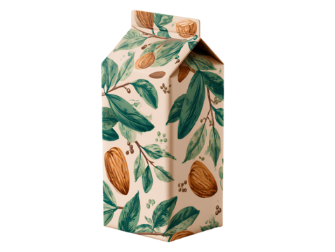  Recyclable almond milk carton with label design isolated on transparent background