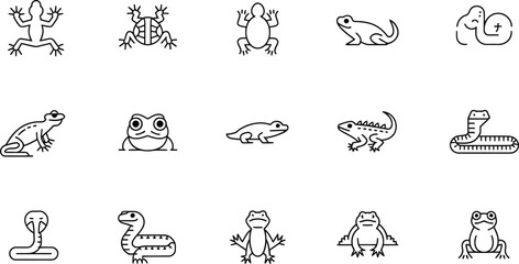 Fototapeta premium Collection of simple hand drawn reptile and amphibian icons