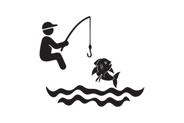 Fototapeta premium Fishing with fishhook hobbie icon silhouette on white background.