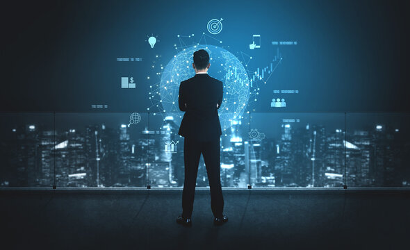 Global business network connecting digital economy and data exchange. Global business expands market, business shares data, global drives finance, and global business supports insight. Vouch - Powered by Adobe