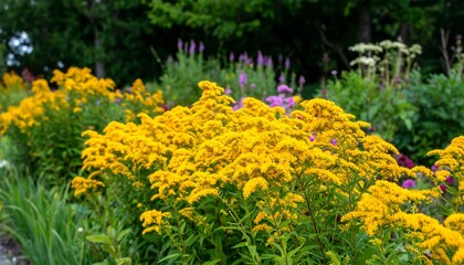 Bright yellow flowers in a garden bed