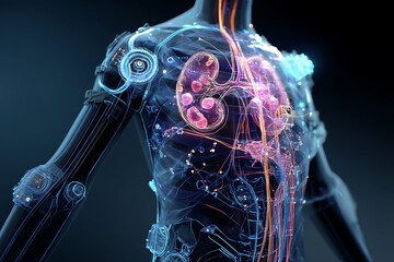 Exploring human anatomy with futuristic technology and kidney health visualization in detail view