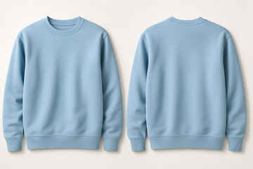 Photorealistic Baby Blue Crewneck Sweatshirt Mockup – Front and Back View on White Background