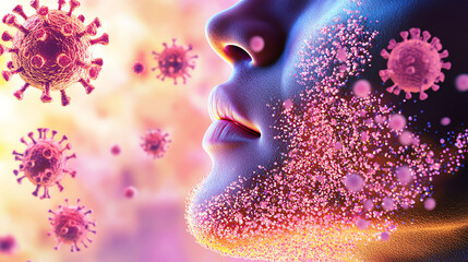 Graphic illustration of histamine release in allergic skin response, educational medical art