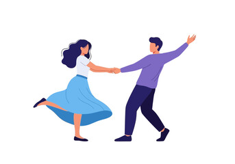 A man and woman dancing together gracefully, holding hands in a romantic and joyful pose, isolated on white background