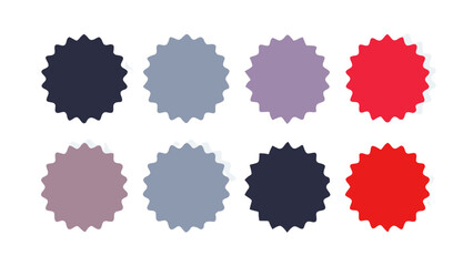 Eight colorful starburst shapes arranged in two rows on a white background creating a pattern design