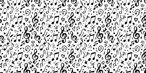 Hand drawn musical notes and symbols pattern