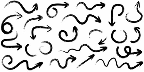 Collection of hand drawn black arrows and curved lines