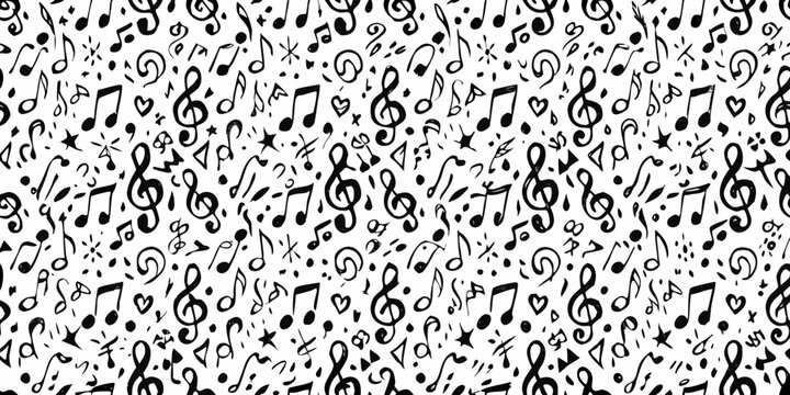 Hand drawn musical notes and symbols pattern