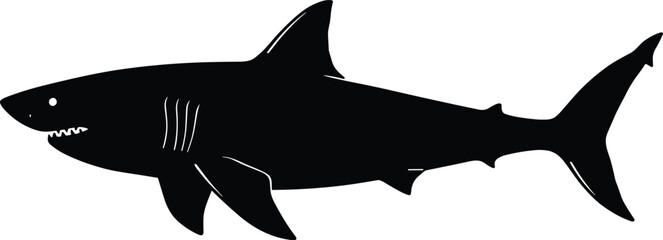 Shark silhouette illustration, marine predator vector, dangerous fish design, ocean wildlife art, sea animal outline, aquatic predator, hunting shark, nautical graphic