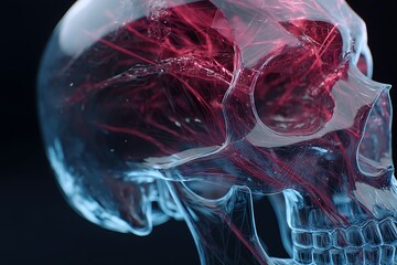 Transparent skull anatomy model medical illustration human head skeleton science study aid 3d render