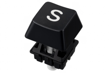 Black keyboard key with letter S with transparent background