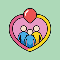 Colorful Icon Depicting Family Love and Support within a Heart Shape