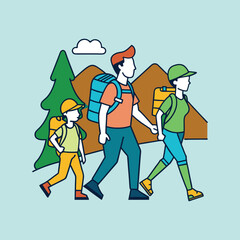 Family Adventure Awaits A Cartoon Illustration of Family on Hiking Trail