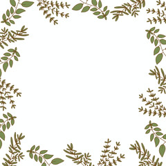 Obraz premium Herbal Frame With Hand Drawn Mediterranean Leaves