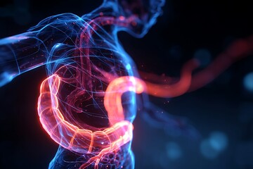 Human anatomy colon illustration for medical research healthcare system and digestive health concept