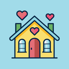 Lovely House with hearts floating symbolizing love for the home and family
