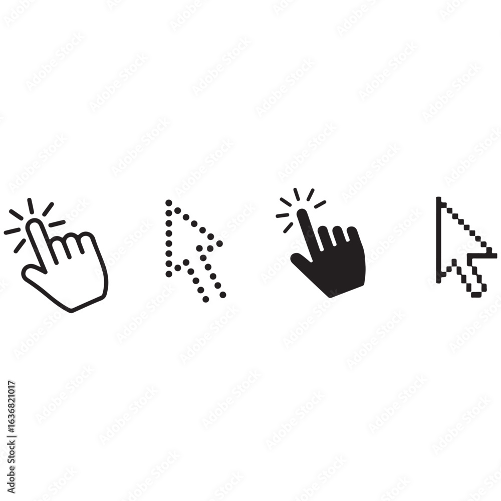 Poster vector hand cursor icon with a finger pointing, a symbol of clicking on a computer website button