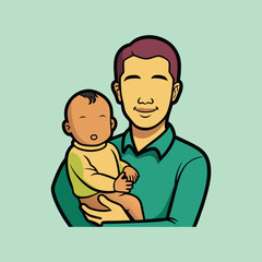 Minimalistic Illustration of a Father Holding His Infant Son with Love