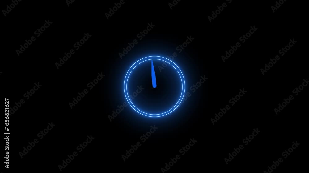 Poster glowing blue color neon clock icon animation. glowing neon clock icon animated. analog neon sing clo
