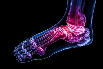 Foot pain anatomy x ray scan illustration for diagnosis of podiatry bone problem and foot injury
