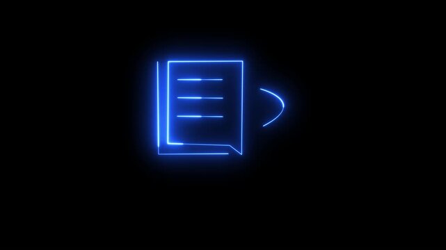 Document file icon animation. Glowing neon blue color paper page note sign symbol. Glowing neon line Notebook icon isolated on black background. 