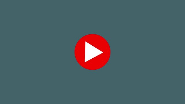 Red  color play icon, video play icon for website and mobile design animation.  glowing play button animation. Glowing play button on blue  background. Video play icon design animation.
