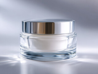 Skincare cream jar on white, soft lighting for natural feel