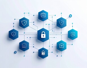 Fototapeta premium Abstract network of interconnected hexagonal nodes representing cybersecurity and data protection concepts.