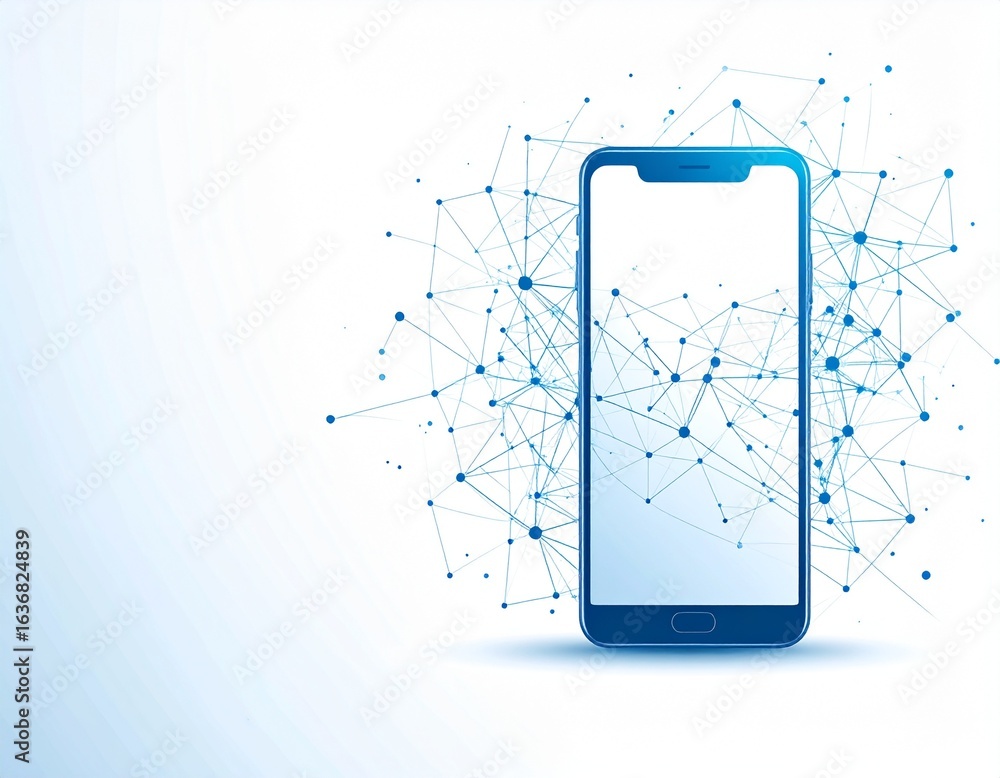 Poster a modern smartphone with a digital network connection, representing technology and communication.
