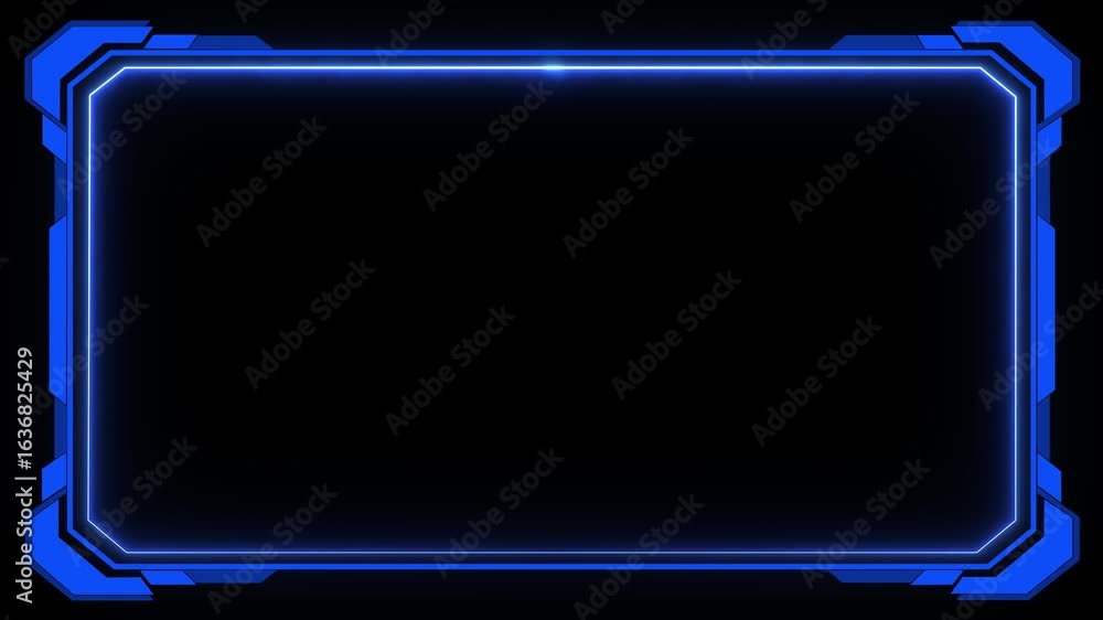 Poster futuristic rectangle hud frame with neon glow – sci-fi interface background. hud graphics around the