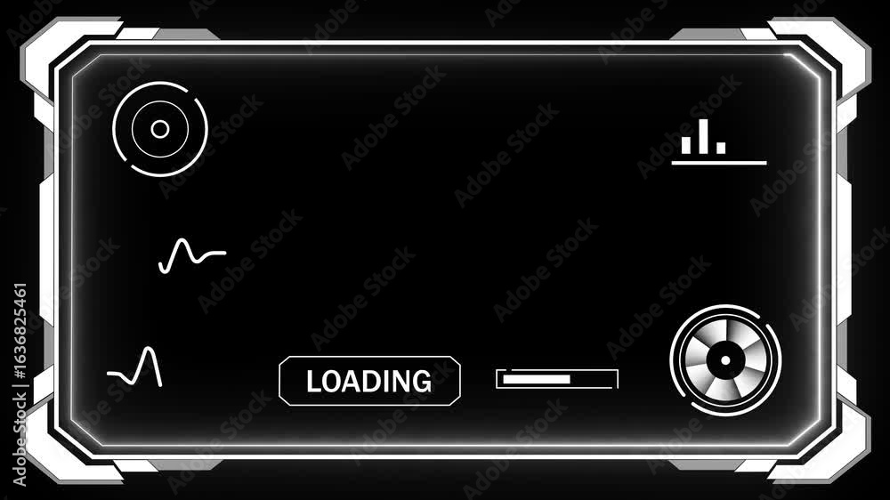 Poster futuristic rectangle hud frame with neon glow – sci-fi interface background. hud graphics around the