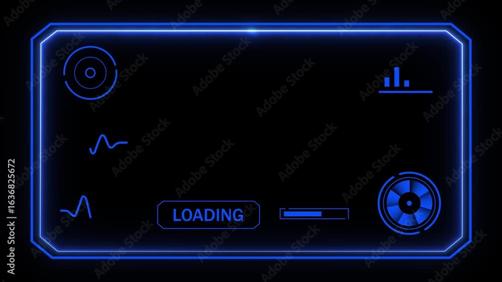 Poster futuristic rectangle hud frame with neon glow – sci-fi interface background. hud graphics around the
