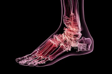 Foot anatomy x ray illustration for medical health education and podiatry study material resource