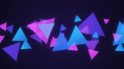 Abstract glowing triangles pattern with vibrant blue and purple neon geometric shapes floating on a dark background, modern digital art for technology and design. - Powered by Adobe