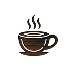 Obraz premium Stylized Coffee Cup Icon Cutout with Warm Wood Texture, Rustic Coffee Shop Signage with Delicate Shadows and Steaming Coffee