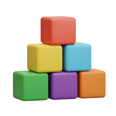 Colorful 3D Rendered Cubes Stacked in Pyramid Shape, Playful and Modern Design, Isolated on White Background