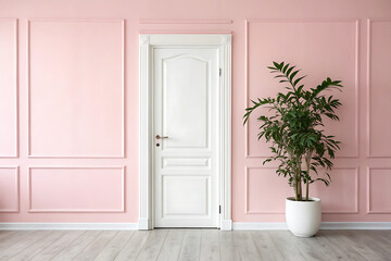 empty pink room with door in home