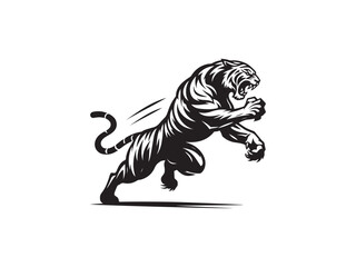 Black Silhouette of Fierce Tiger Vector Illustration