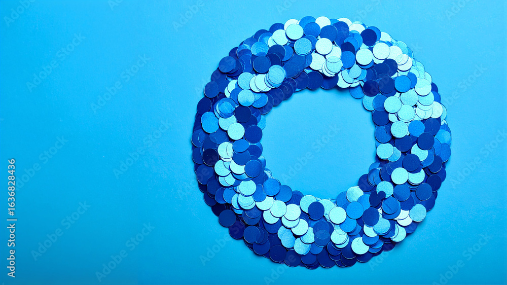 Poster a festive and abstract background featuring a creative circular frame made of scattered paper confet