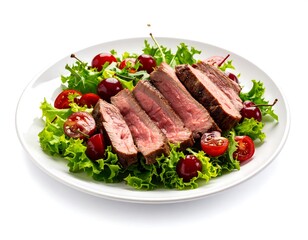Grilled steak salad with cherries and tomatoes