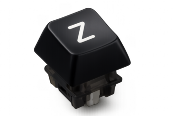 Black keyboard keycap with letter z showing on transparent background
